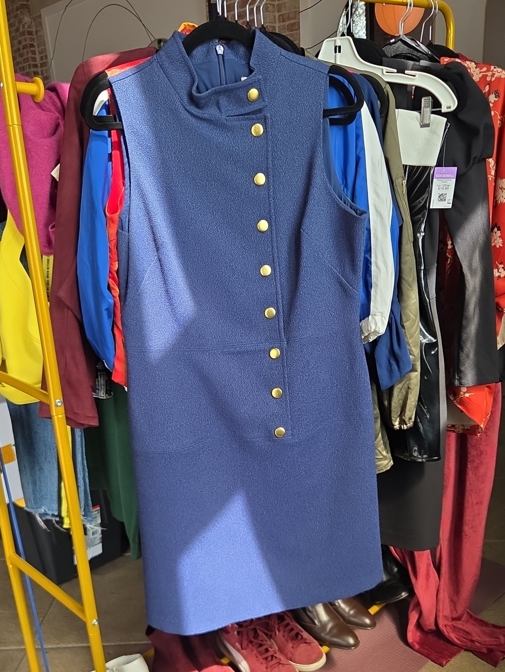 Eva Mendes x New York & Co Sleeveless Navy Dress with Gold Buttons (10)